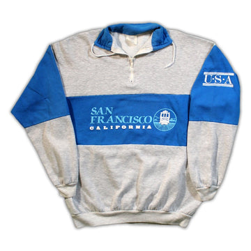 Vintage 80s Grey + Blue San Fran California 1/4 zip | Rebalance Vintage.