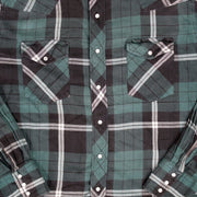 Vintage Green + Black Wrangler Plaid Button Up (L)