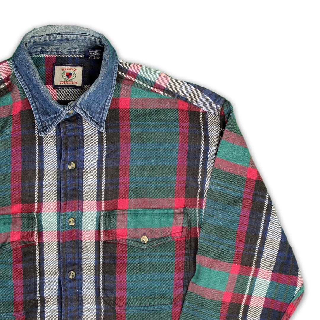 Vintage Green, Blue + Red Jean Collared Plaid Button Up (M) | Rebalance Vintage.