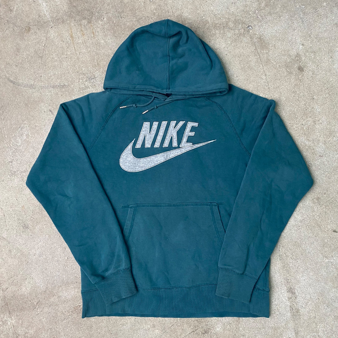 Vintage 00s Green Nike Block Letter Spell Out Hoodie (L) | Rebalance Vintage.