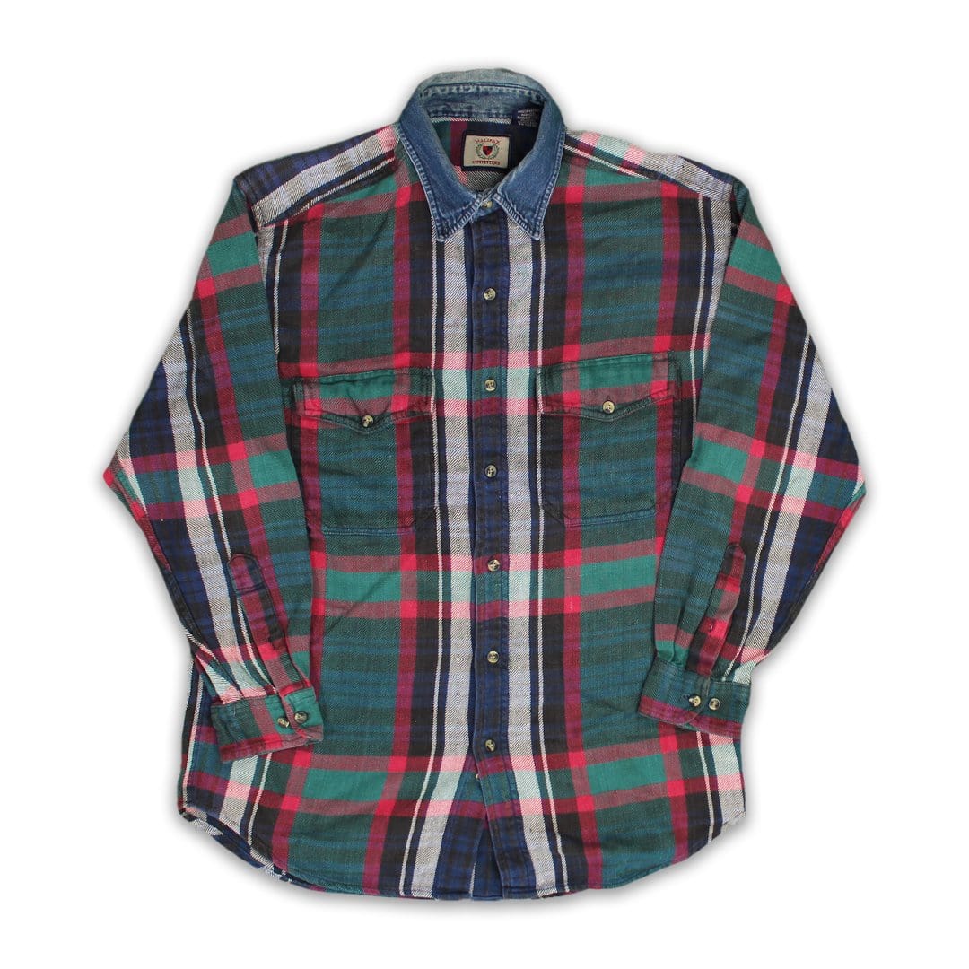 Vintage Green, Blue + Red Jean Collared Plaid Button Up (M) | Rebalance Vintage.