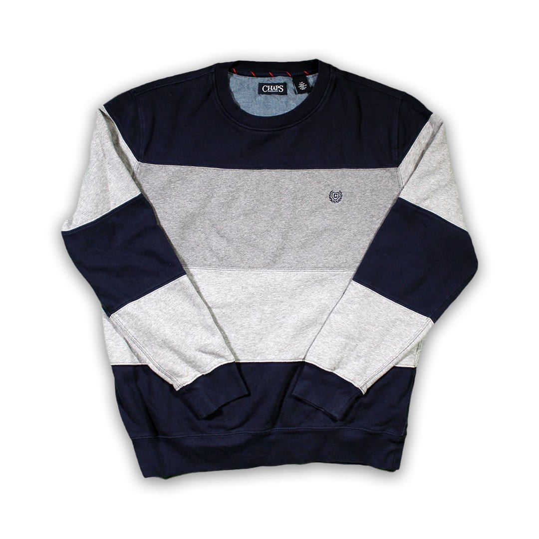 Vintage Grey + Blue Chaps Striped Crewneck | Rebalance Vintage.