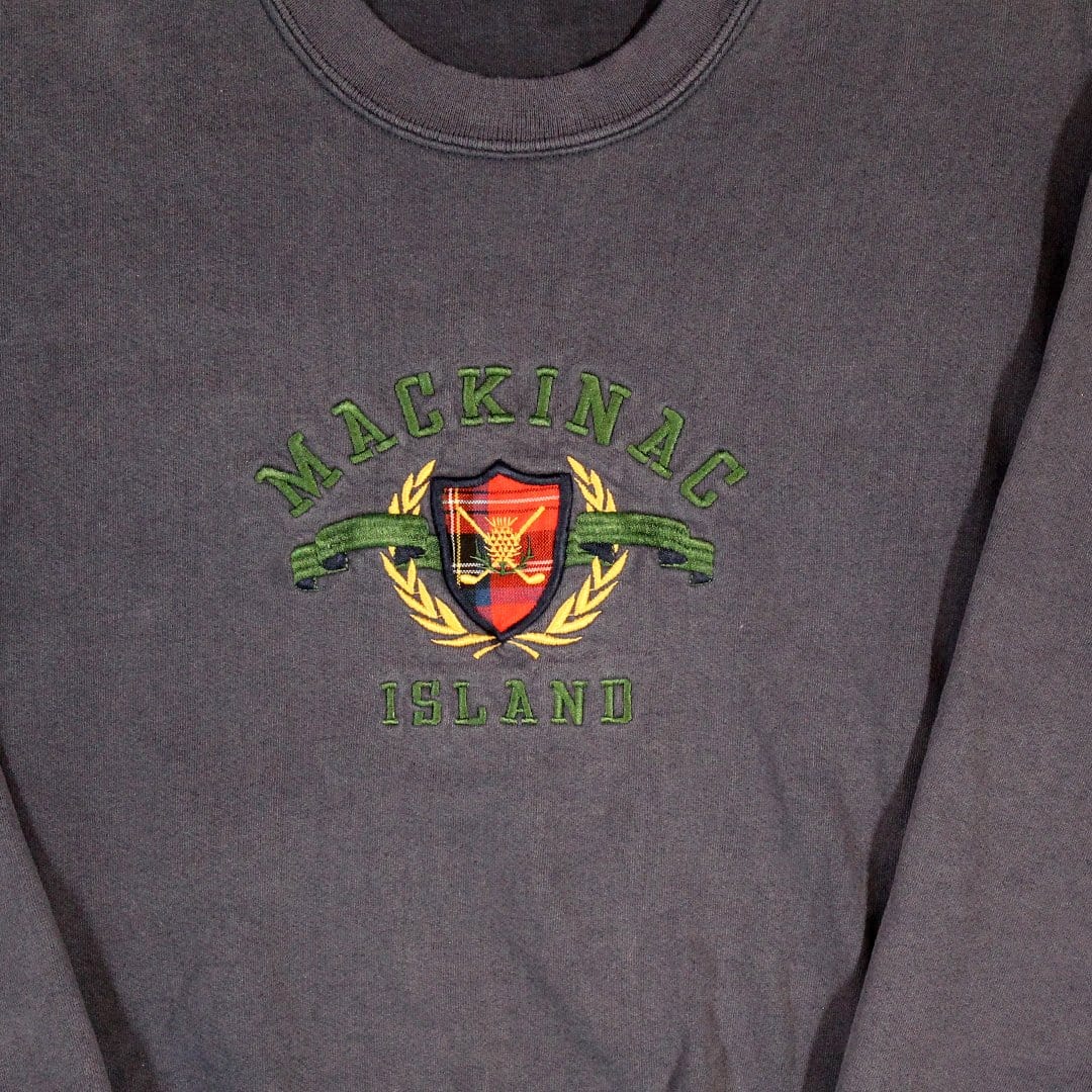 Vintage Blue Mackinac Embroidered Crest Crewneck | Rebalance Vintage.