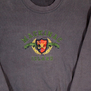 Vintage Blue Mackinac Embroidered Crest Crewneck | Rebalance Vintage.
