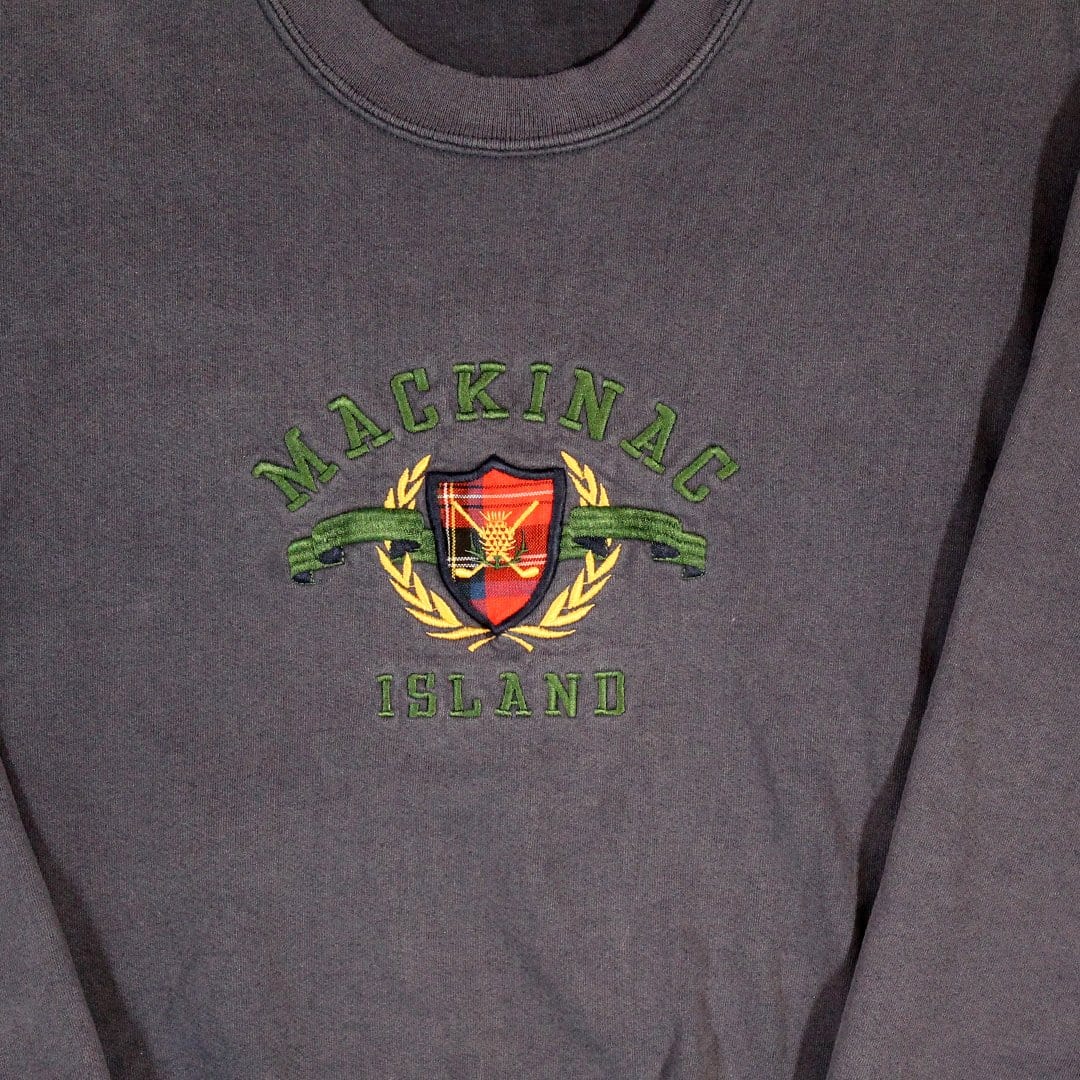 Vintage Blue Mackinac Embroidered Crest Crewneck | Rebalance Vintage.