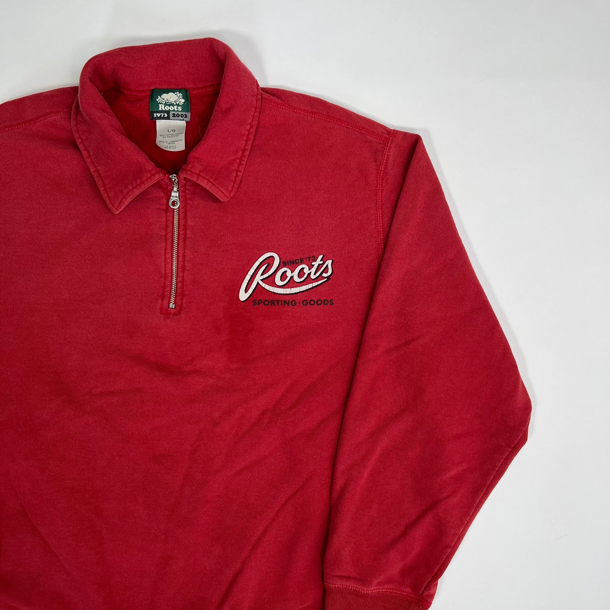 Vintage ‘03 Red Roots Sporting Goods 1/4 Zip Sweater | Rebalance Vintage.