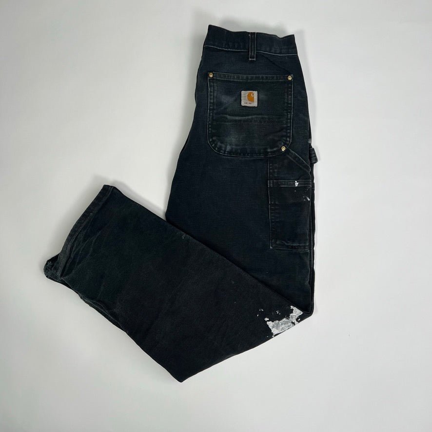 Vintage Black Carhartt Double Knee MADE IN USA Painted Cargo Pants (32 x 32) | Rebalance Vintage.