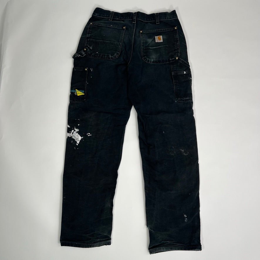 Vintage Black Carhartt Double Knee MADE IN USA Painted Cargo Pants (32 x 32) | Rebalance Vintage.