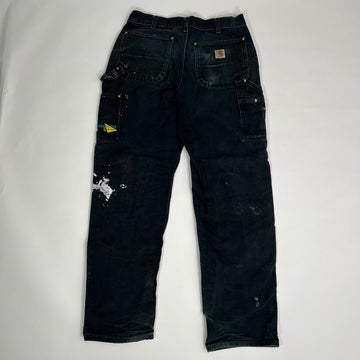 Vintage Black Carhartt Double Knee MADE IN USA Painted Cargo Pants (32 x 32) | Rebalance Vintage.