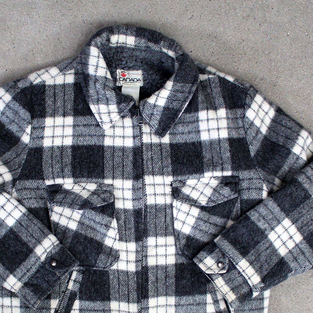 Vintage 90s Black + White Wool Plaid Jacket | Rebalance Vintage.