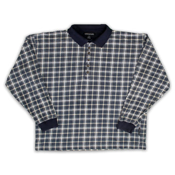 Vintage 90s Blue + White Plaid 1/4 Button Long Sleeve | Rebalance Vintage.