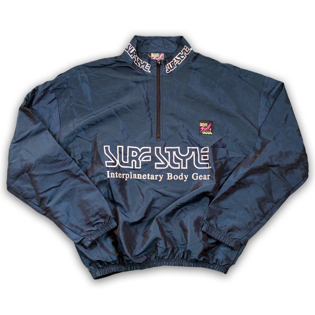 Vintage 90s Blue Surf Style Nylon Windbreaker Pullover (XL) | Rebalance Vintage.