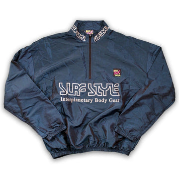 Vintage 90s Blue Surf Style Nylon Windbreaker Pullover (XL) | Rebalance Vintage.