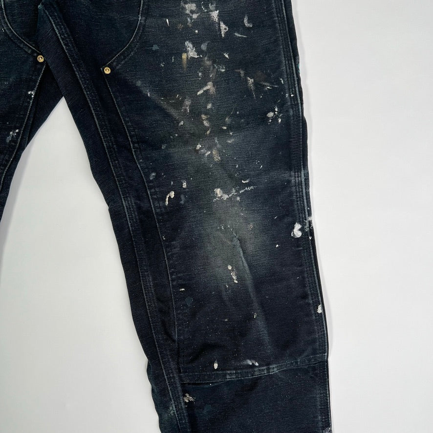 Vintage Black Carhartt Double Knee MADE IN USA Painted Cargo Pants (32 x 32) | Rebalance Vintage.