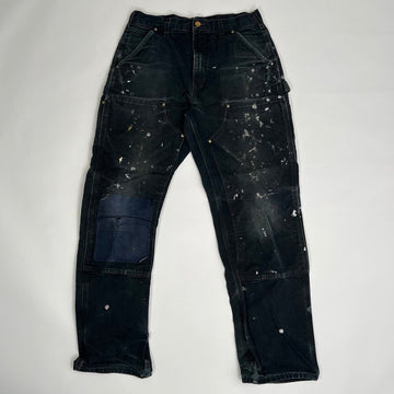 Vintage Black Carhartt Double Knee MADE IN USA Painted Cargo Pants (32 x 32) | Rebalance Vintage.