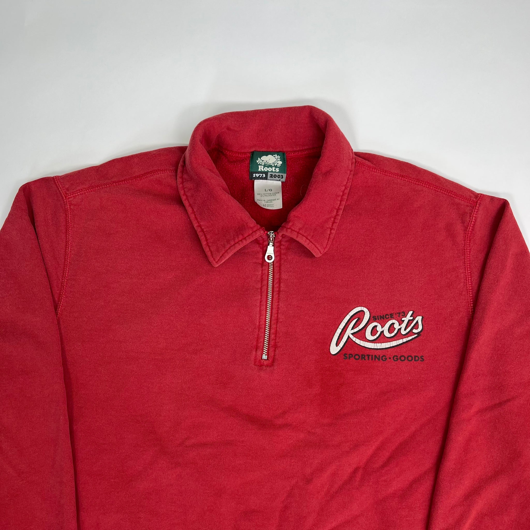 Vintage ‘03 Red Roots Sporting Goods 1/4 Zip Sweater | Rebalance Vintage.