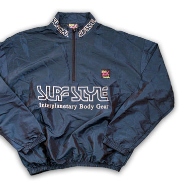 Vintage 90s Blue Surf Style Nylon Windbreaker Pullover (XL) | Rebalance Vintage.
