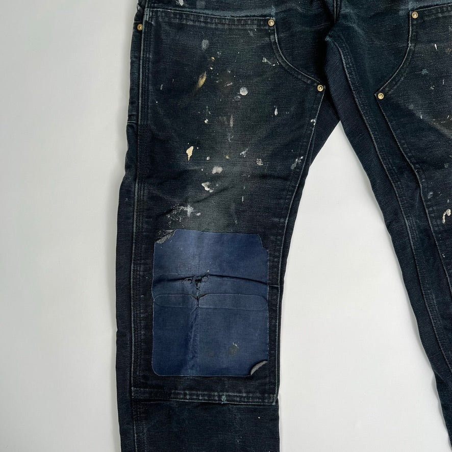 Vintage Black Carhartt Double Knee MADE IN USA Painted Cargo Pants (32 x 32) | Rebalance Vintage.