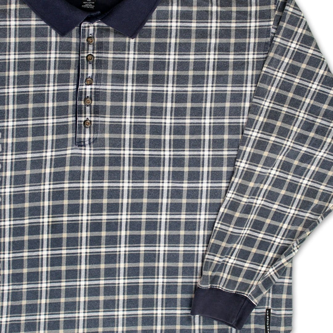 Vintage 90s Blue + White Plaid 1/4 Button Long Sleeve | Rebalance Vintage.