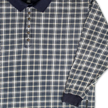 Vintage 90s Blue + White Plaid 1/4 Button Long Sleeve | Rebalance Vintage.