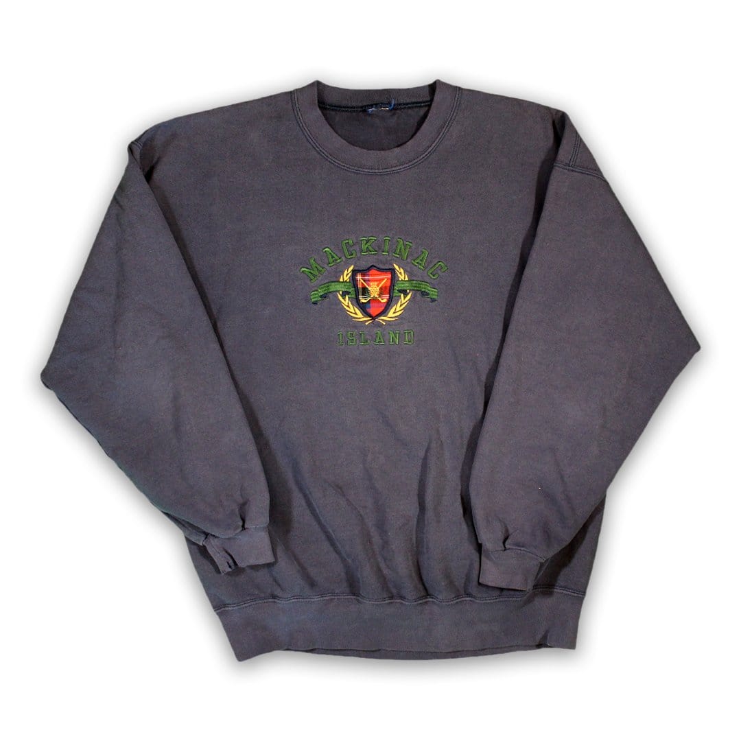 Vintage Blue Mackinac Embroidered Crest Crewneck | Rebalance Vintage.