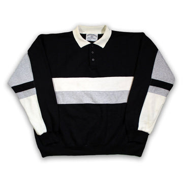 Vintage 90s Black, Grey + White Footlocker Collared Crewneck (XL) | Rebalance Vintage.