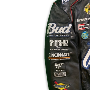Vintage Budweiser #8 NASCAR Nextel Cup Series Leather Patch Bomber | Rebalance Vintage.