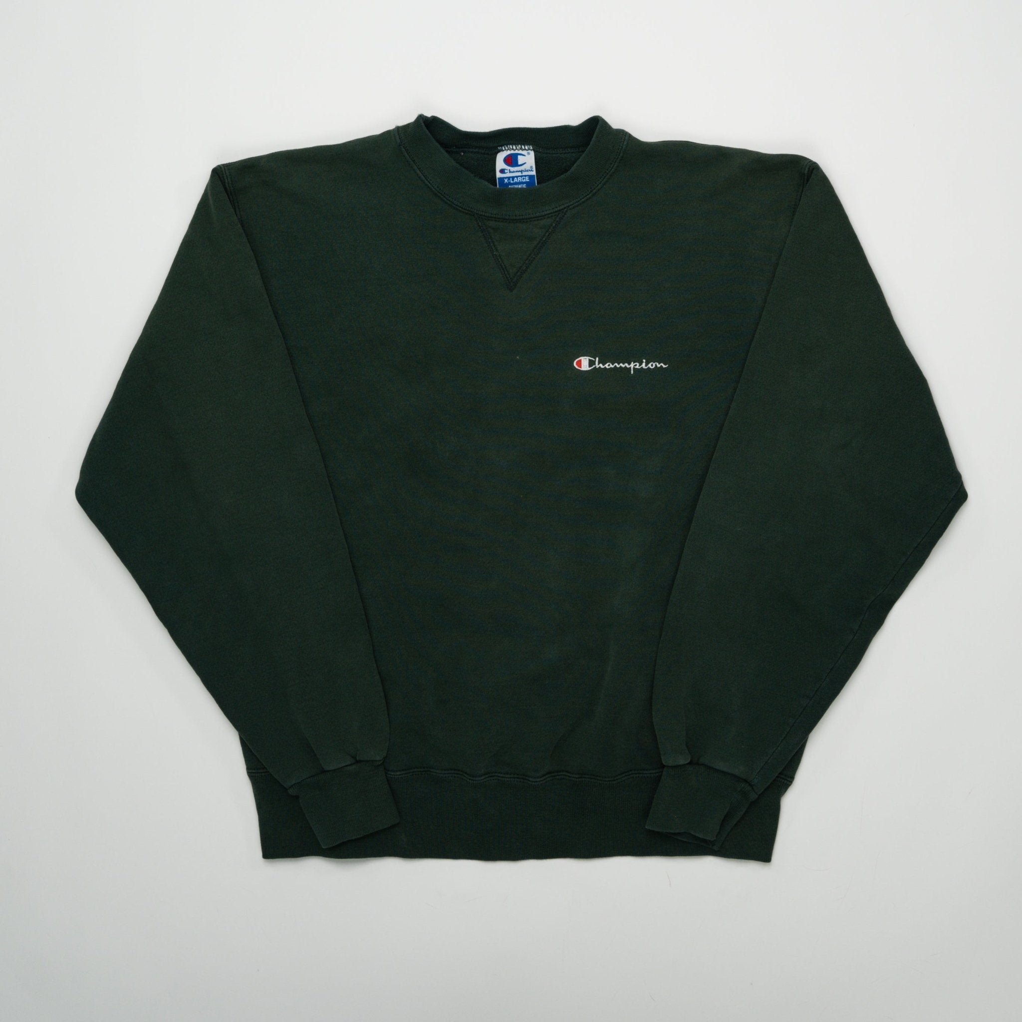 Vintage 90s Forest Green Champion Spell Out Crewneck (L) | Rebalance Vintage.