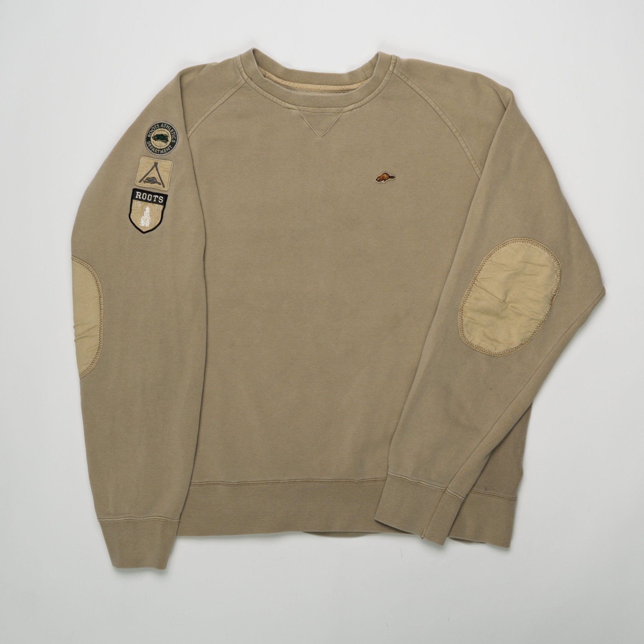 Vintage Beige Roots Athletic Patch Crewneck (XL) | Rebalance Vintage.