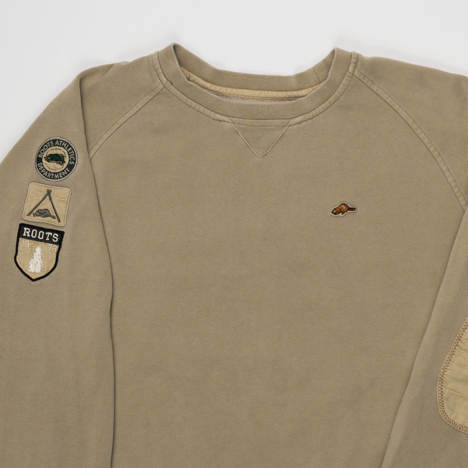 Vintage Beige Roots Athletic Patch Crewneck (XL) | Rebalance Vintage.