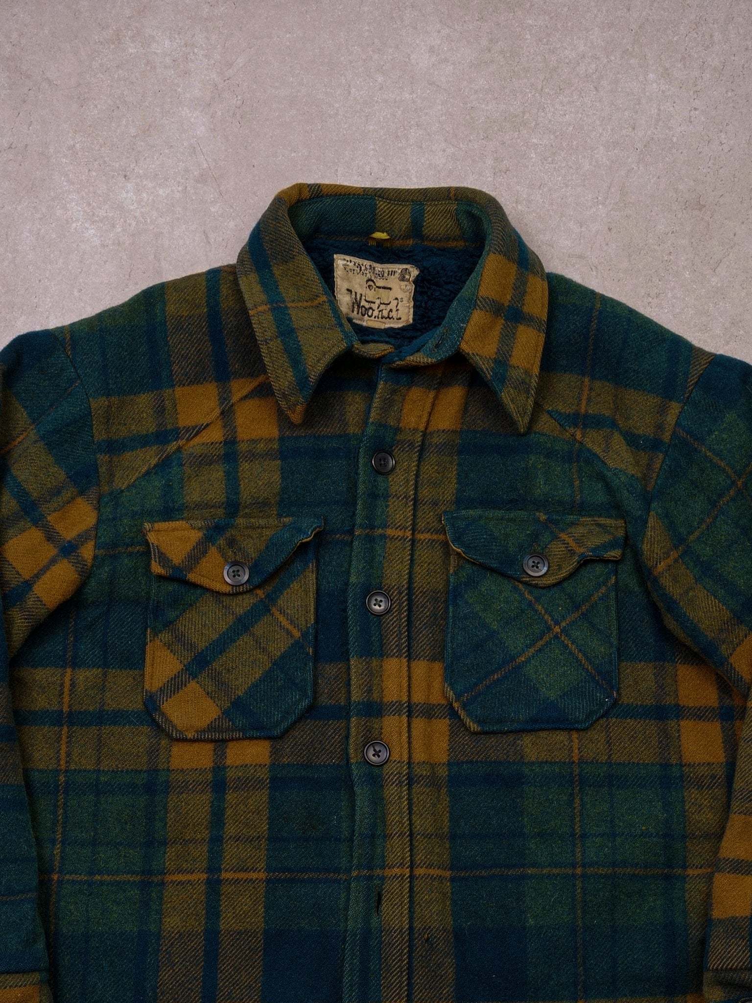 Vintage 90s Green, Blue and Yellow Woolrich Plaid Wool Fleece Line Jacket (XL)