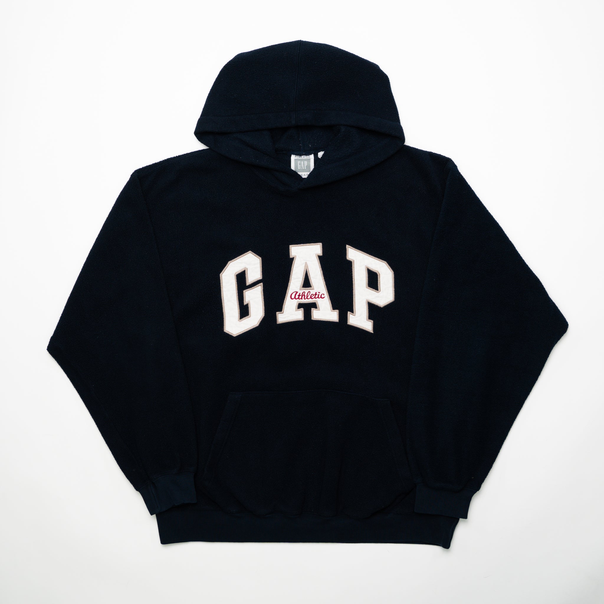 Vintage Dark Blue Gap Athletic Spell Out Fleece Hoodie (L) | Rebalance Vintage.