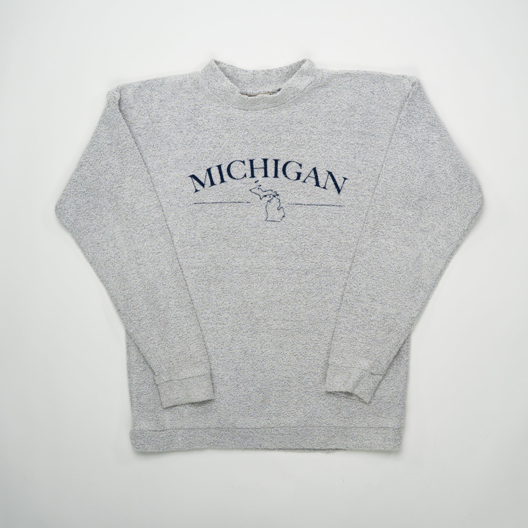 Vintage 90s Light Grey Reverse Michigan Crewneck (M) | Rebalance Vintage.