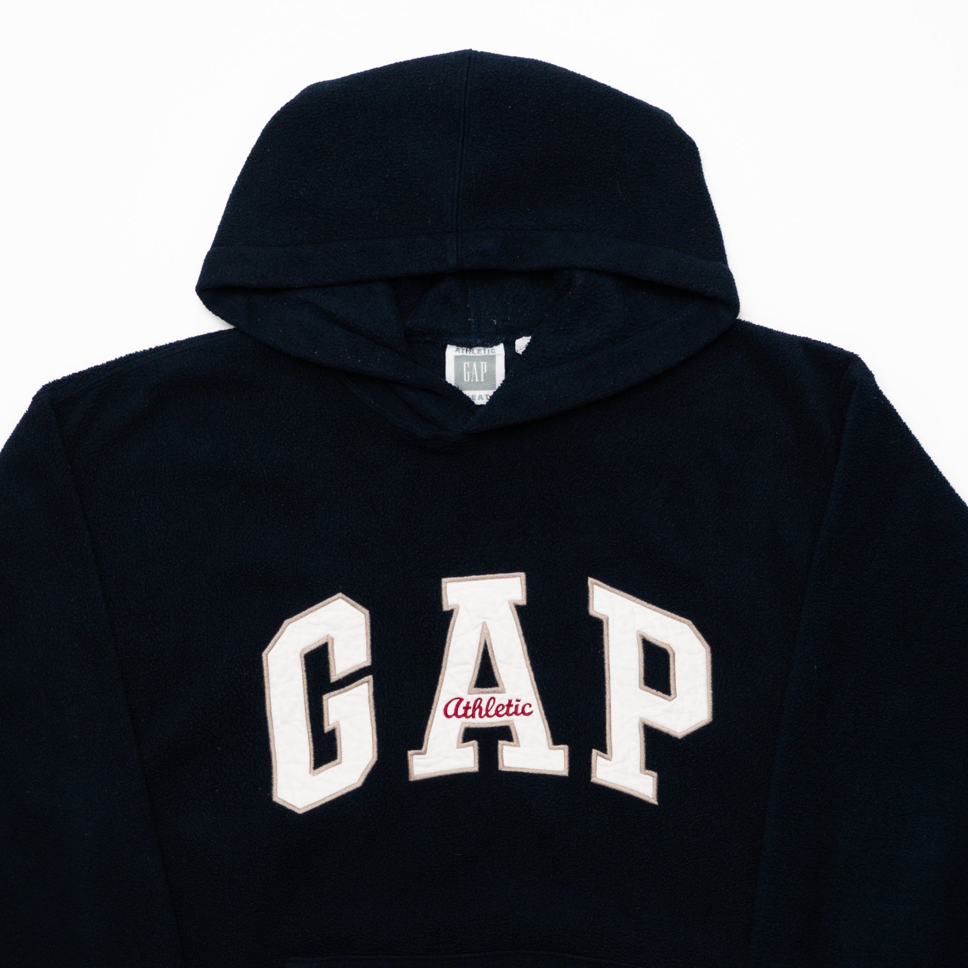 Vintage Dark Blue Gap Athletic Spell Out Fleece Hoodie (L) | Rebalance Vintage.