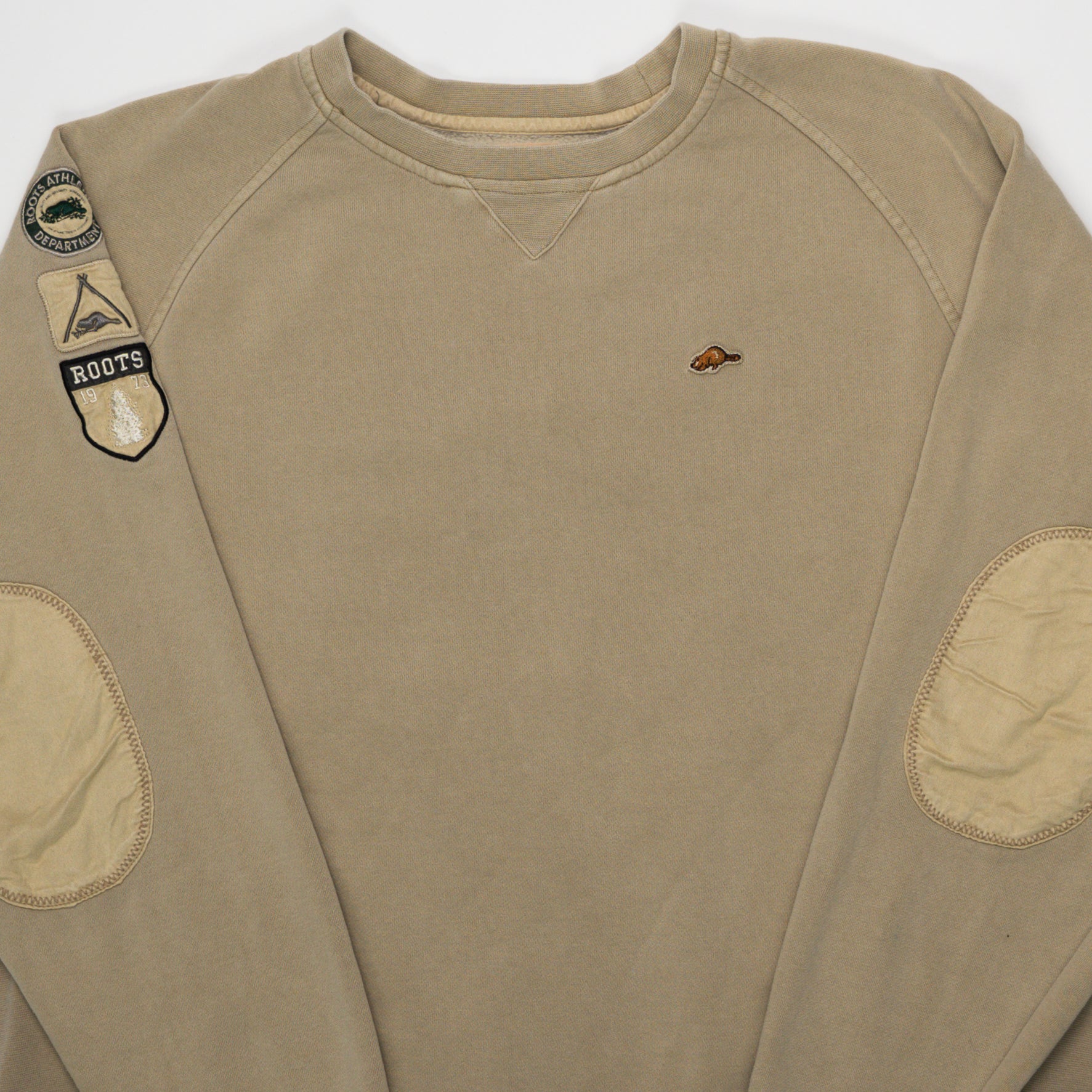 Vintage Beige Roots Athletic Patch Crewneck (XL) | Rebalance Vintage.
