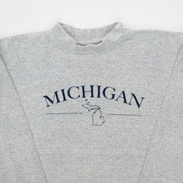 Vintage 90s Light Grey Reverse Michigan Crewneck (M) | Rebalance Vintage.