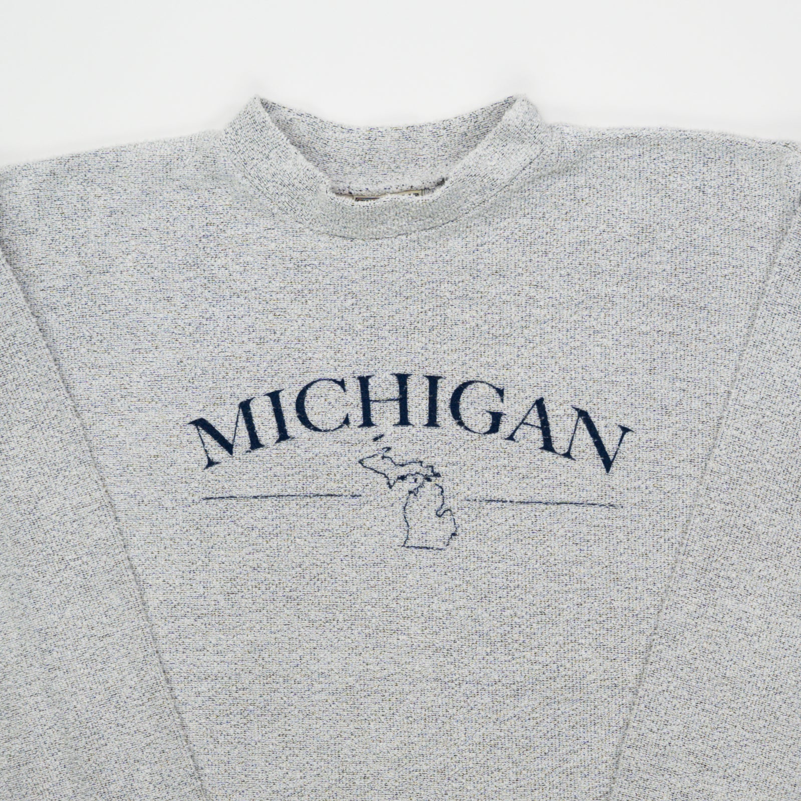 Vintage 90s Light Grey Reverse Michigan Crewneck (M) | Rebalance Vintage.