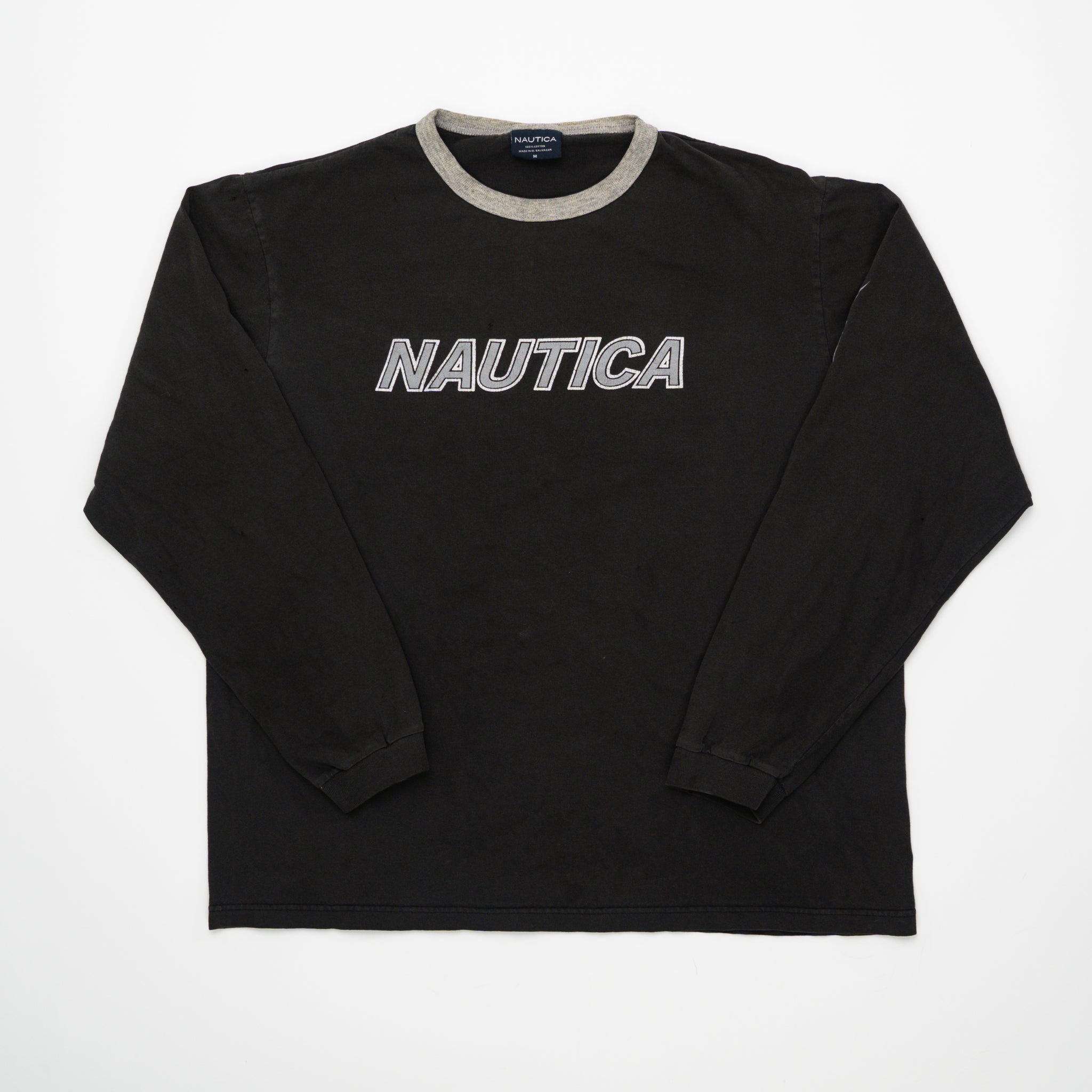 Vintage Black Nautica Ringer Long Sleeve (M) | Rebalance Vintage.