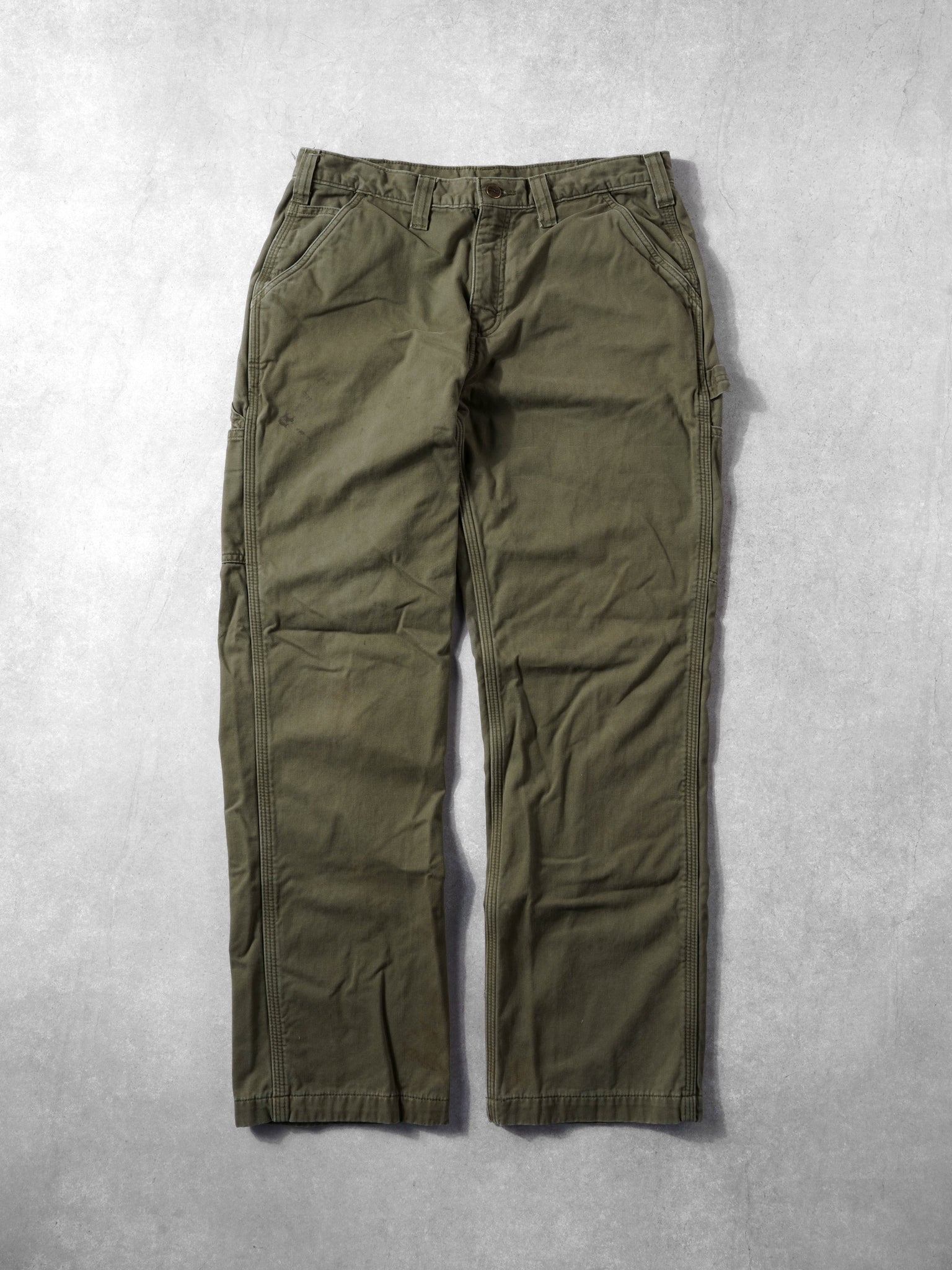 Vintage 90s Juniper Washed Green Carhartt Relax Fit Carpenter Lined Pants (34x30)