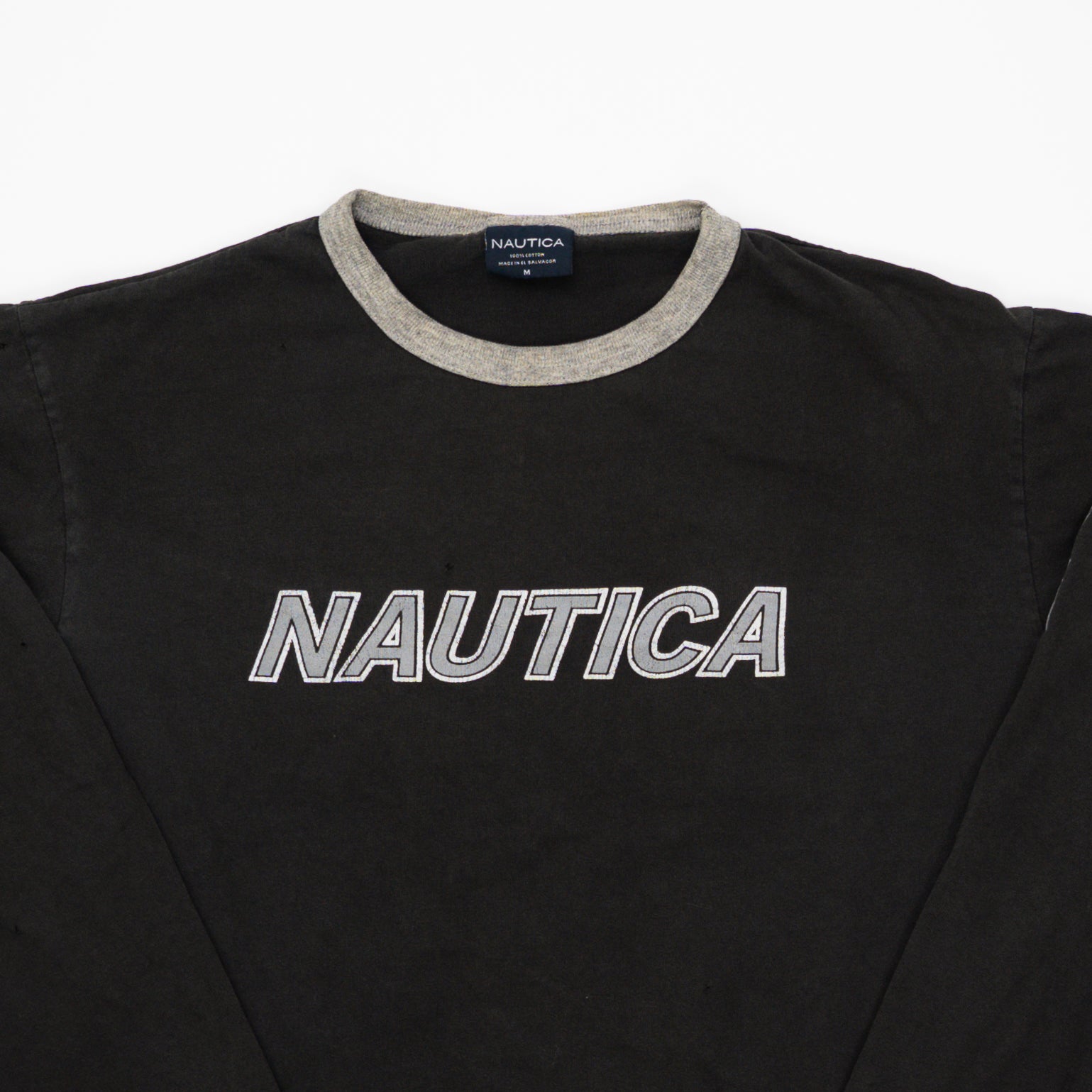 Vintage Black Nautica Ringer Long Sleeve (M) | Rebalance Vintage.