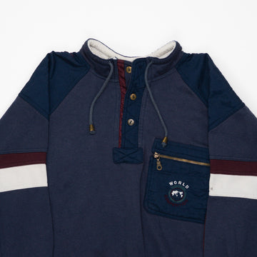 Vintage World Competition Denim Express 1/4 Button Crewneck (M/L) | Rebalance Vintage.