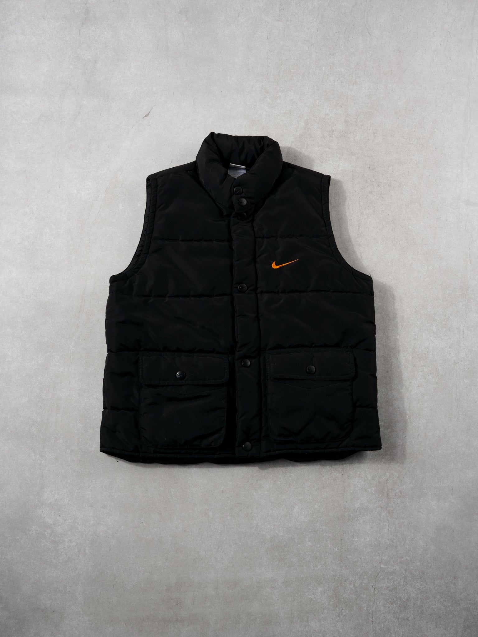 Vintage 90s Black + Orange Nike Puffer Vest (M)
