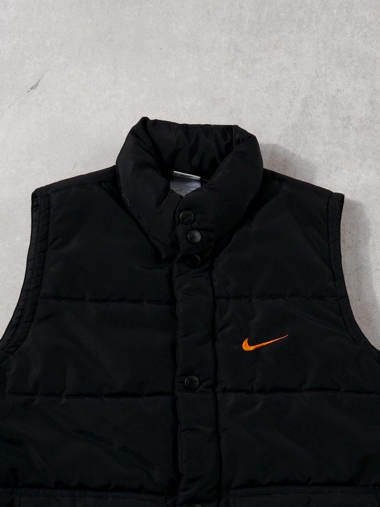 Vintage 90s Black + Orange Nike Puffer Vest (M)