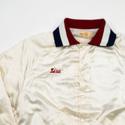 Vintage White, Blue + Red Sleepy Hollow Motorcross Satin Bomber (L)