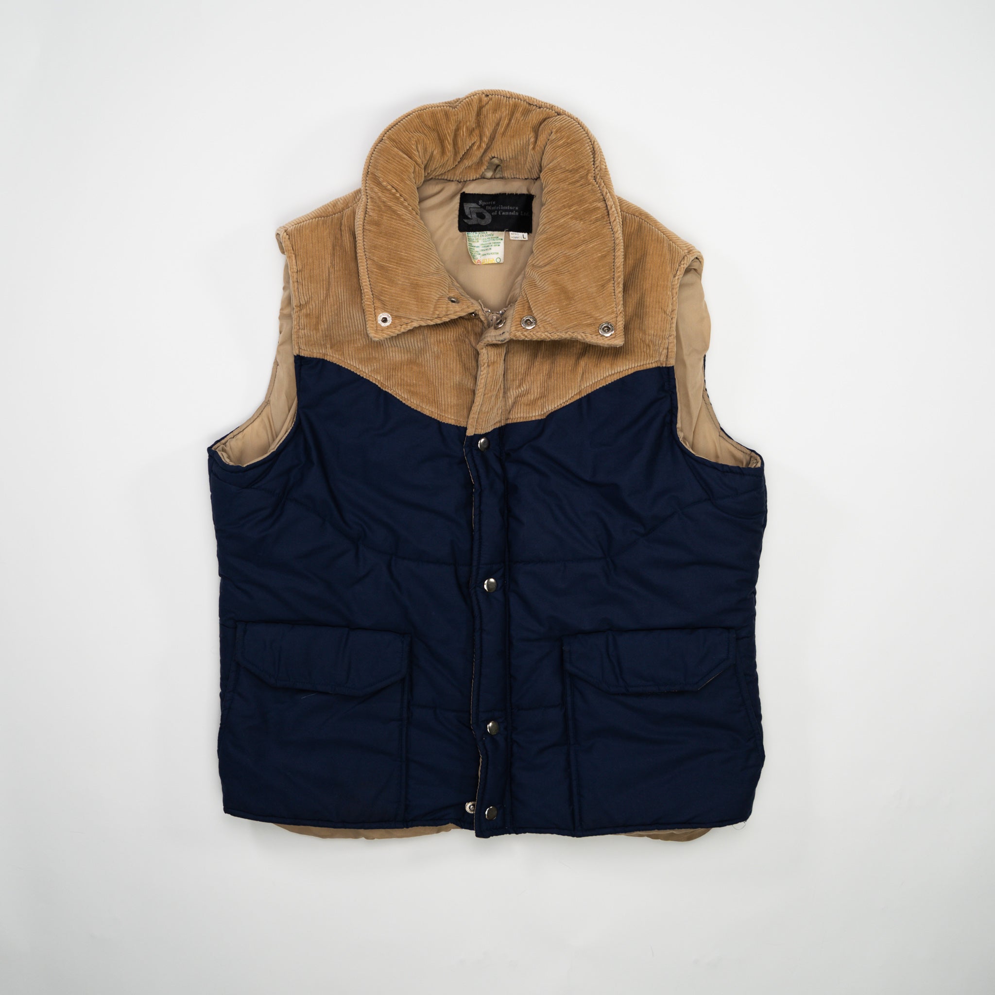 Vintage 70s Blue + Beige Puffer Vest (L)