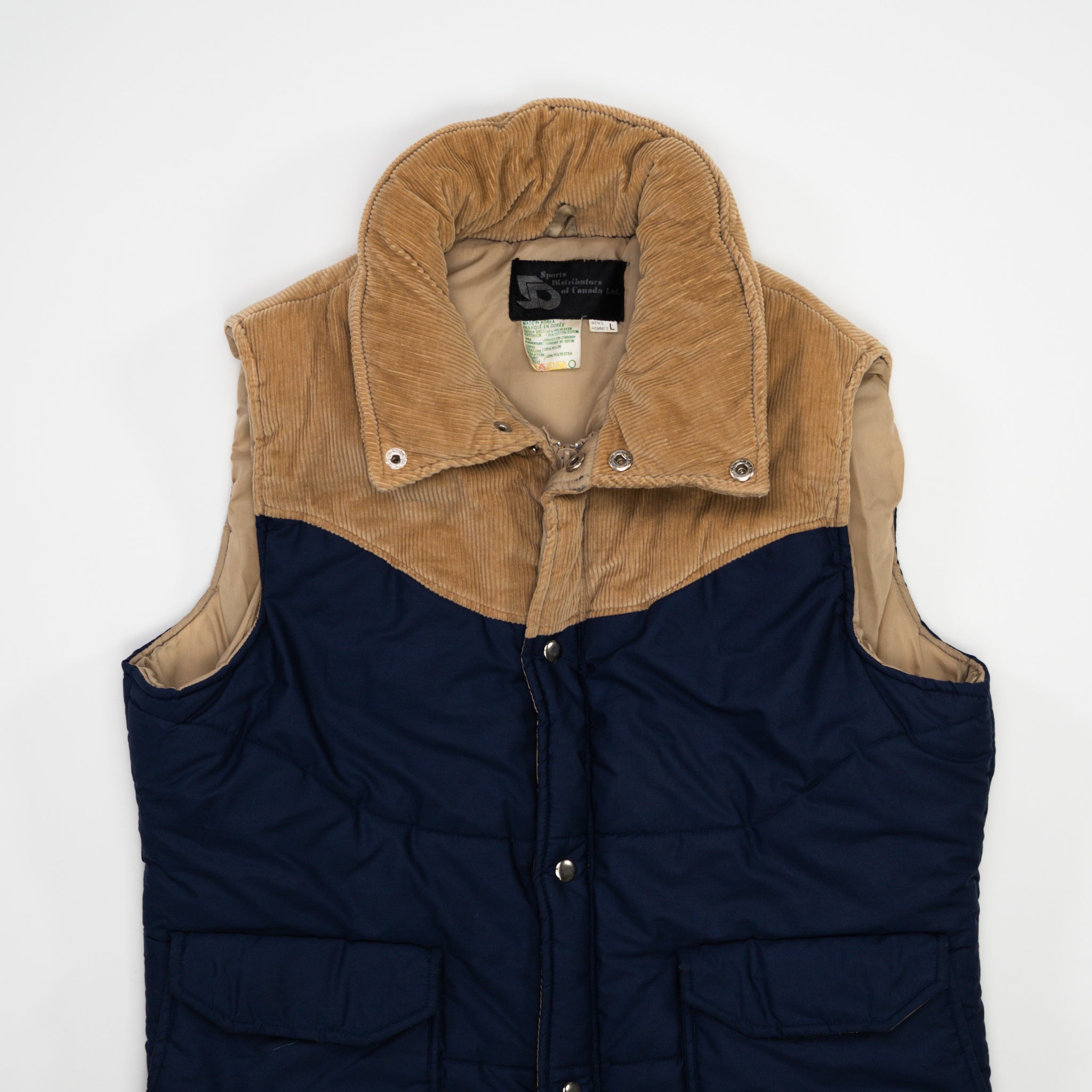 Vintage 70s Blue + Beige Puffer Vest (L)