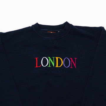 Vintage Navy London England Embroidered Spell Out Crewneck (L) | Rebalance Vintage.