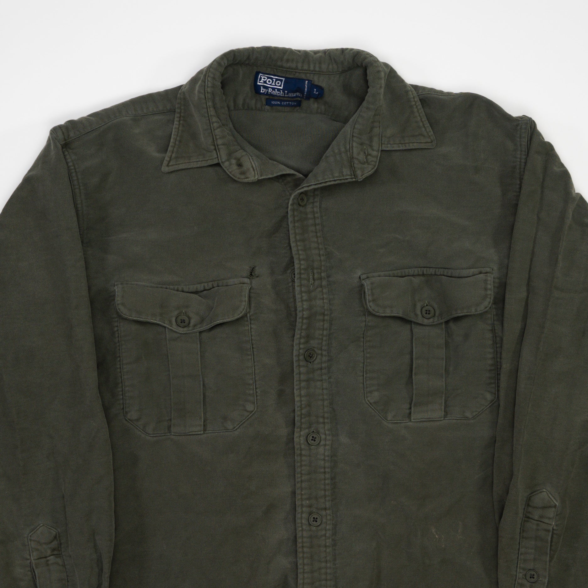 Vintage Army Green Cargo Polo RL Button Up (L)