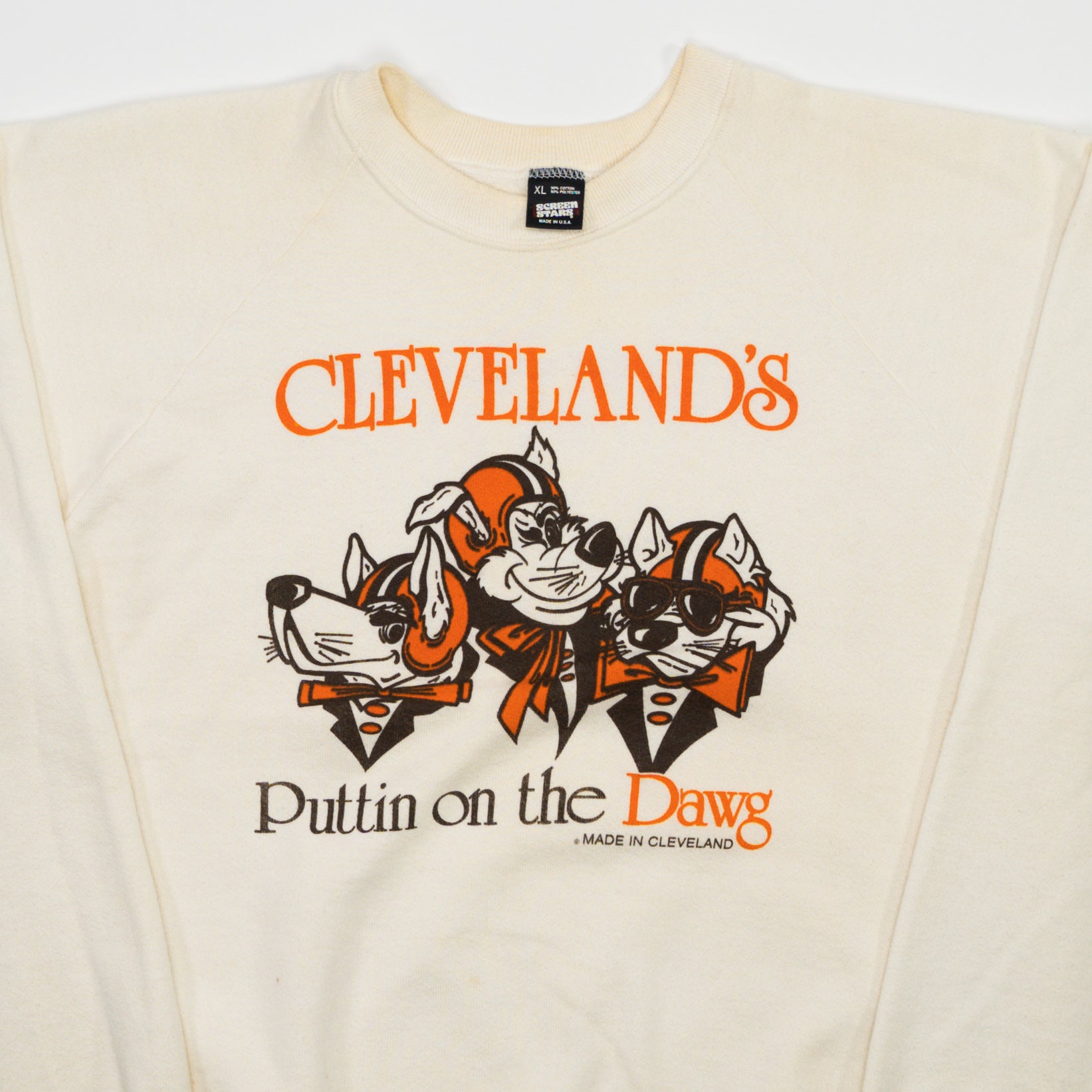 Vintage Cream Cleveland Puttin on the Dawg Crewneck (M)
