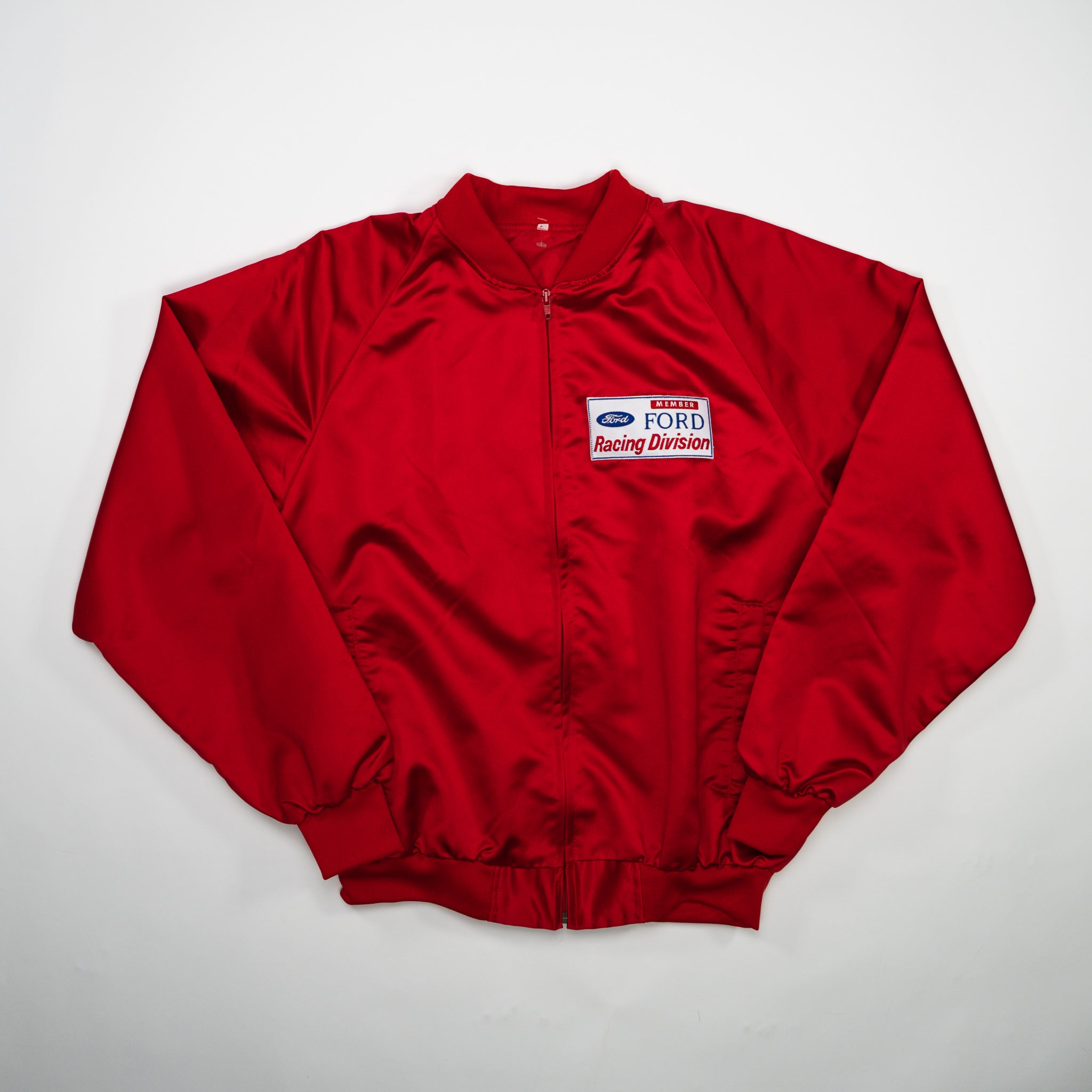 Vintage Red Ford Racing Division Ft Lauderdale Satin Bomber (L)